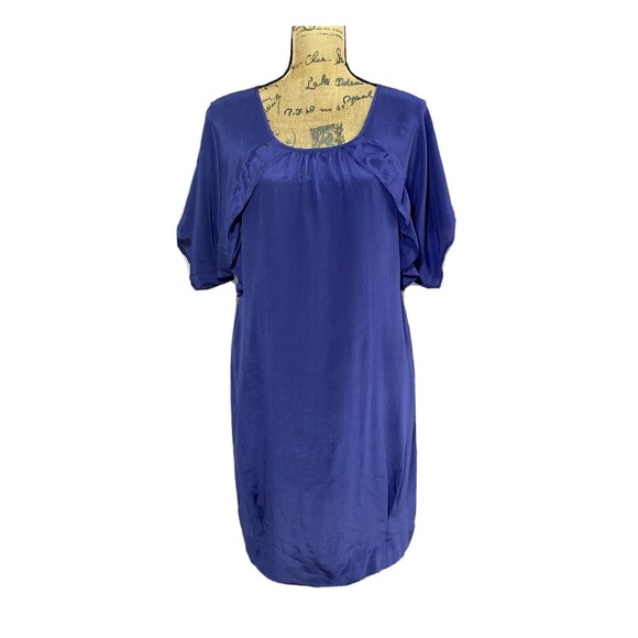 Moulinette Soeurs Dresses & Skirts - Moulinette Soeurs Dress 4 Blue 100% Silk Short Dolman Sl Ruffle Satin Work Party
